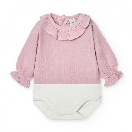 Body unisex con volante Bambula rosa - Babidu