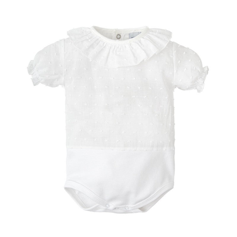 Body blanco plumeti cuello volante m/corta - Babidu