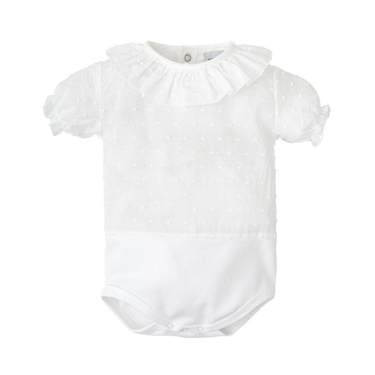 Body blanco plumeti cuello volante m/corta - Babidu