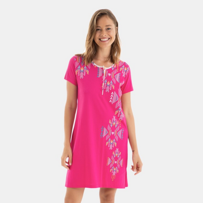 Camisón estampado lateral manga corta fucsia - Massana