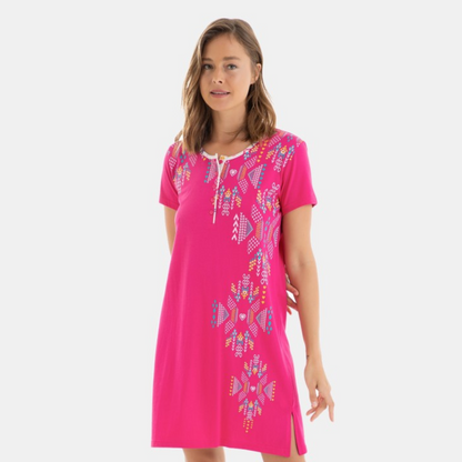 Camisón estampado lateral manga corta fucsia - Massana