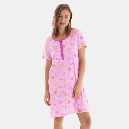 Camisón estampado frutas manga corta rosa - Massana