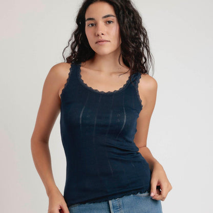 Camiseta azul marino jaspeado tirante canalé - Admas