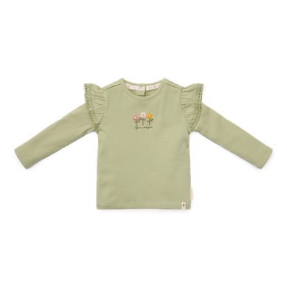Camiseta verde canalé flores - Little Dutch