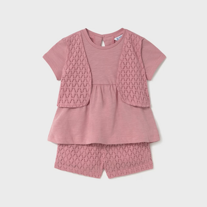 Conjuto bermuda Guipur rosado Mayoral