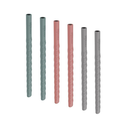 Pajita silicona 6 ud. Verde, Rosa y Gris - Everyday