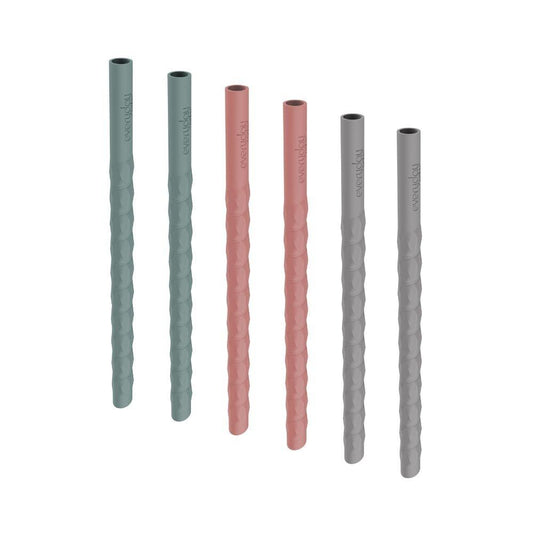 Pajita silicona 6 ud. Verde, Rosa y Gris - Everyday