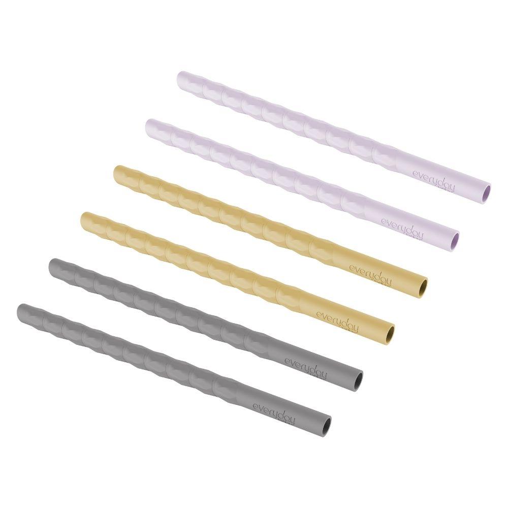 Pajita silicona 6 ud. Lavanda, Amarillo y Gris - Everyday