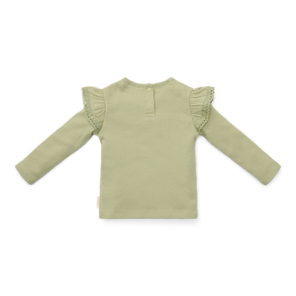 Camiseta verde canalé flores - Little Dutch