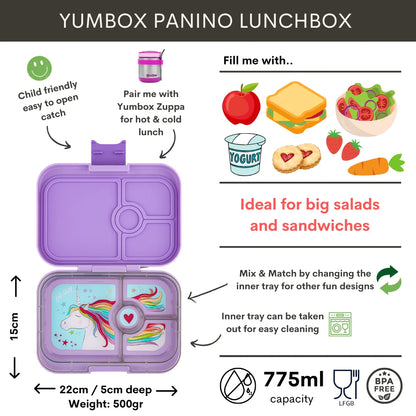 Caja almuerzo panino 4C Lavande Purple Unicorn - Yumbox