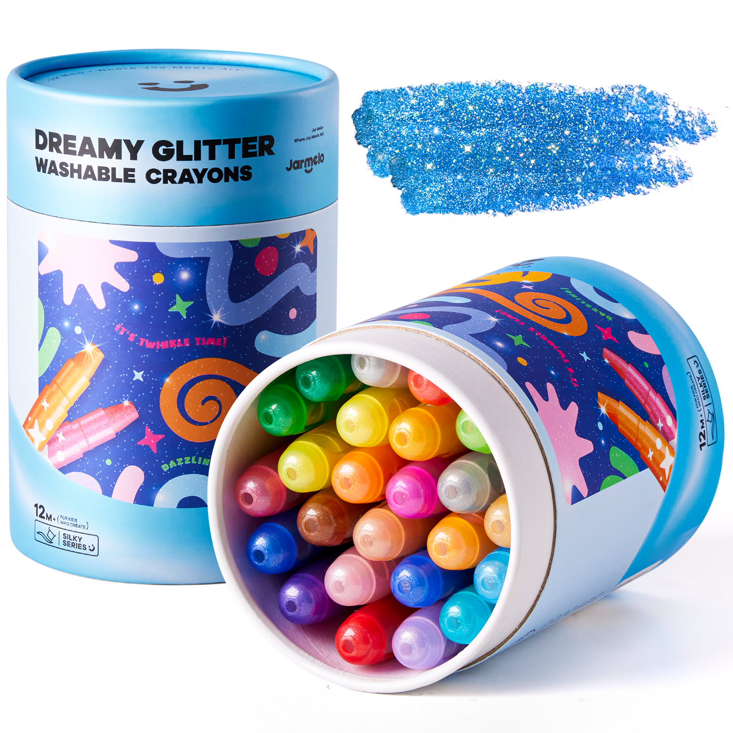 Crayón suave lavable GLITTER 24 uds. - Jarmelo