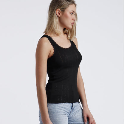 Camiseta negro jaspeado tirante canalé - Admas