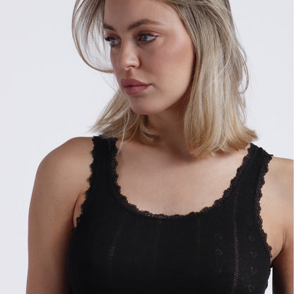 Camiseta negro jaspeado tirante canalé - Admas