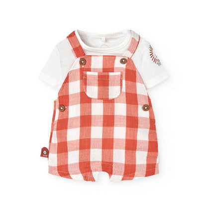 Conjunto peto y camisa cuadros tonos tierra - Boboli