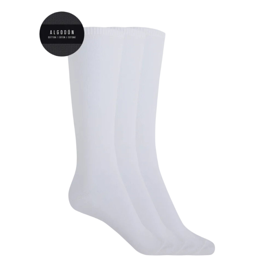 Pack de 3 calcetines altos blancos de algodón lisos - Punto Blanco