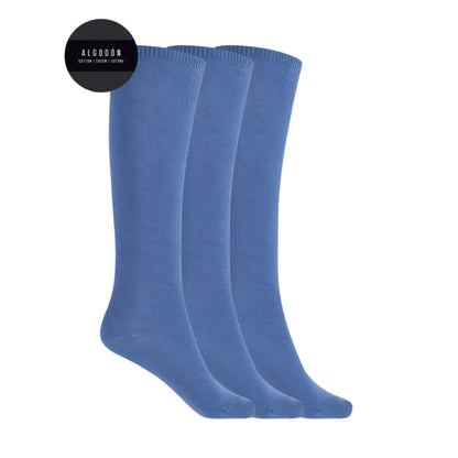 Pack de 3 calcetines altos azul algodón lisos - Punto Blanco