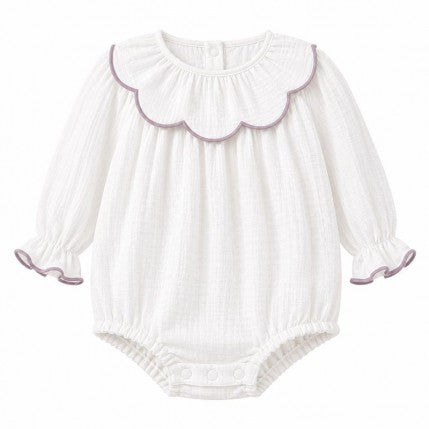 Pelele de Bambula con Cuello Volante Malva – Babidu