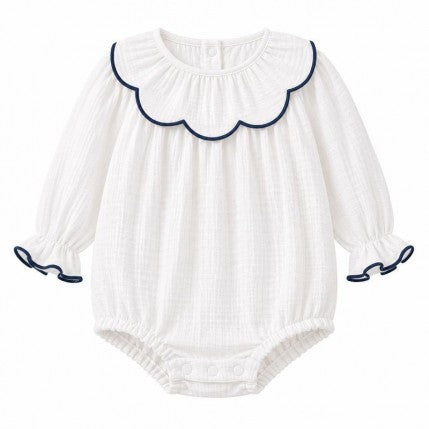 Pelele de Bambula con Cuello Volante Marino – Babidu