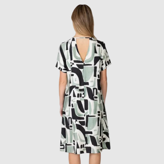 Vestido manga corta estampado Geométrico verde - Massana
