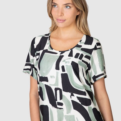 Vestido manga corta estampado Geométrico verde - Massana