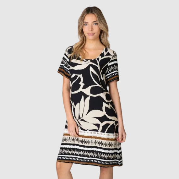 Vestido manga corta estampado Floral Negro - Massana