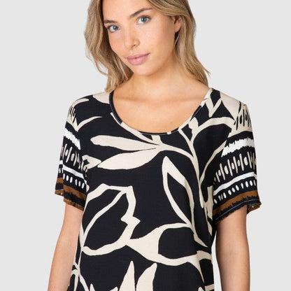 Vestido manga corta estampado Floral Negro - Massana