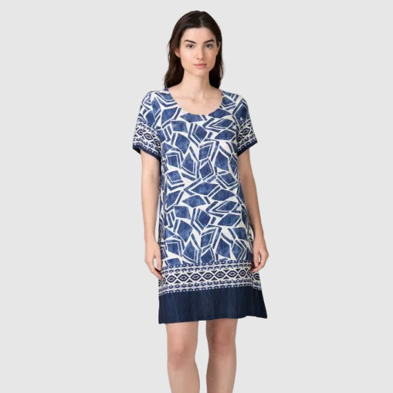 Vestido manga corta estampado Geométrico azul - Massana