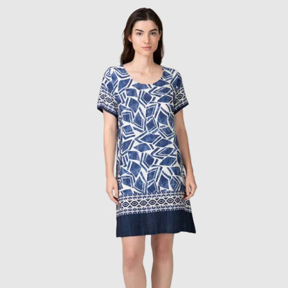 Vestido manga corta estampado Geométrico azul - Massana