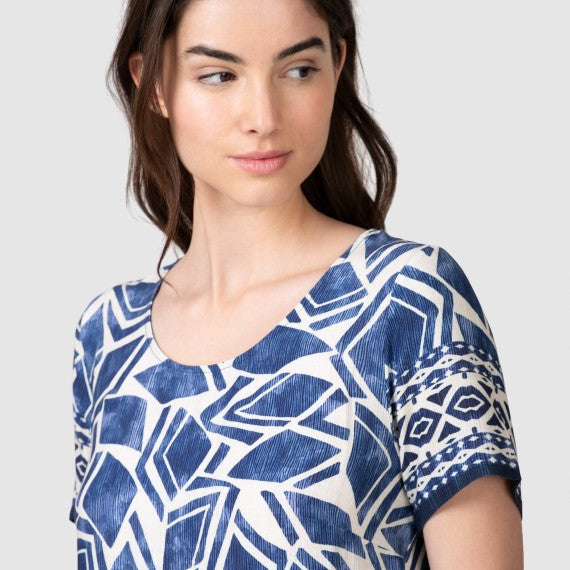 Vestido manga corta estampado Geométrico azul - Massana