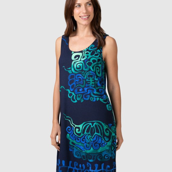 Vestido larga sin mangas estampado Gráfico azul - Massana