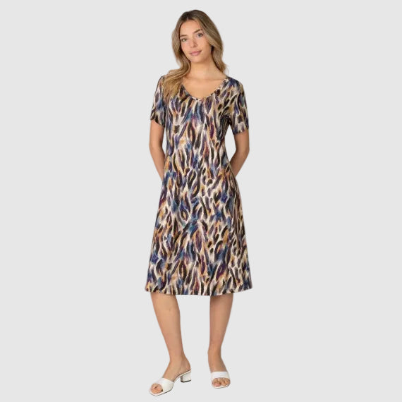 Vestido largo manga corta estampado Animal Print - Massana