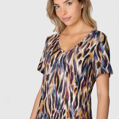 Vestido largo manga corta estampado Animal Print - Massana