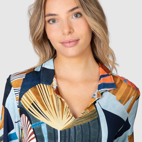 Vestido de pico manga corta estampado Marino - Massana