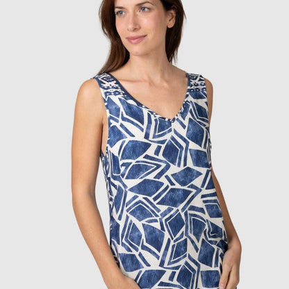 Vestido larga sin mangas estampado Geométrico azul - Massana