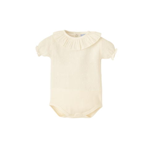 Body beige plumeti cuello volante m/corta - Babidu